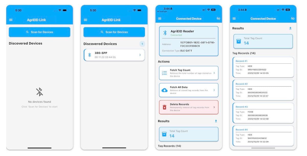 AgriEID Link app exporting EID tags