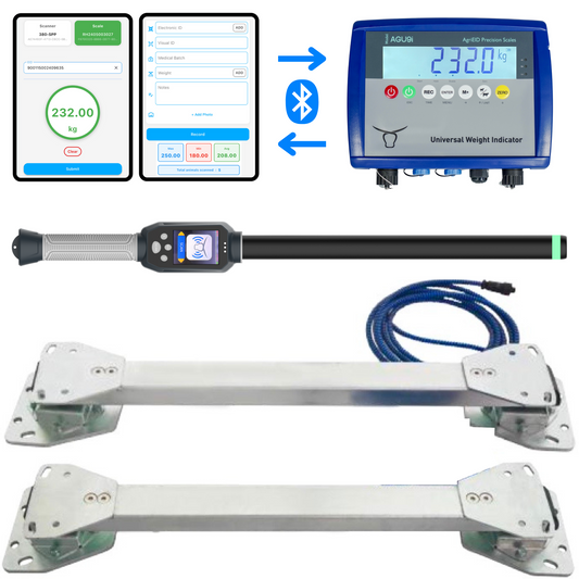 AgriEID Digital Farm System with 5T Extreme load bars: weight indicator, NLIS stick reader and mobile app